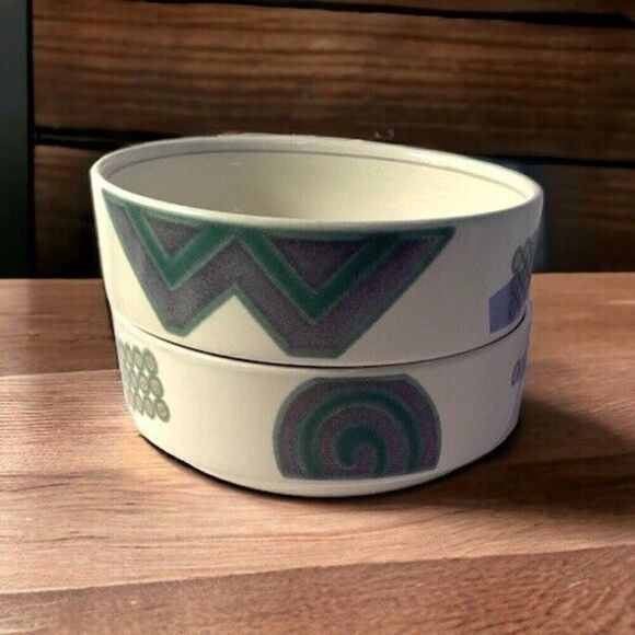 Mikasa Intaglio Lifestyle Geometric Cereal Bowls Design by John Bergen Set Of 2 - Picture 1 of 5
